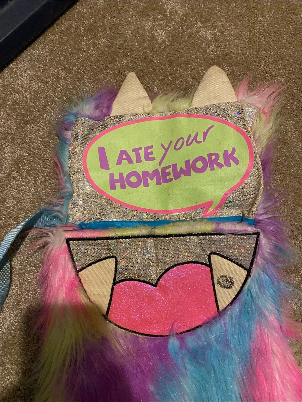 Justice Multicolor Fuzzy Monster Crossbody Bag